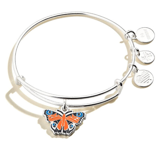 Alex and Ani - Peacock Butterfly Charm Bangle, Strength & Protection, Shiny Rafaelian Silver, Stackable, NWT+Card, Collector’s Gift for Her