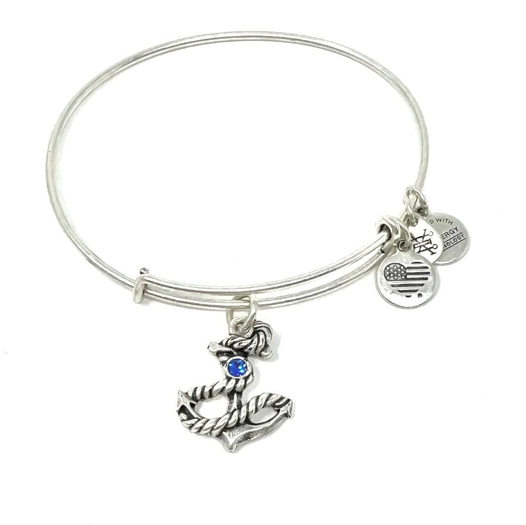 Alex and Ani - ANCHOR III Charm  Bangle Bracelet Rafaelian Silver, Adjustable Bracelet, Collectors Gift for Her