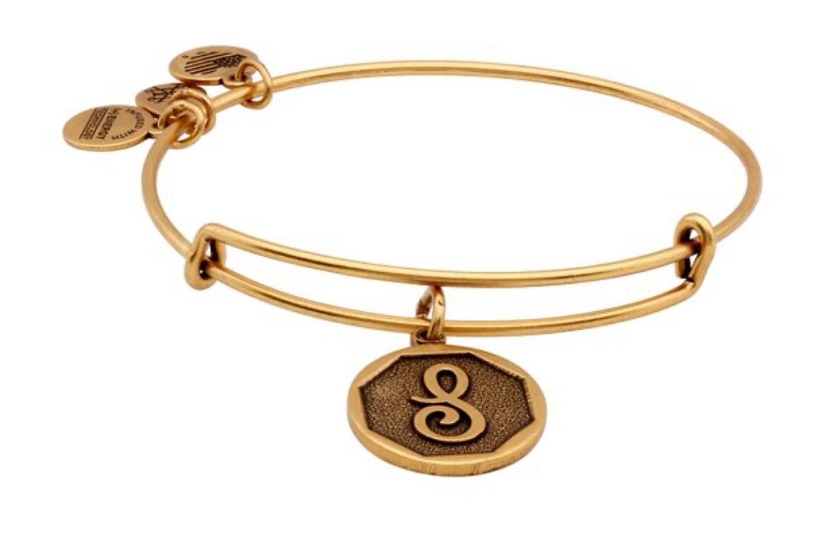 Alex and Ani - “S” Initial Charm Bangle Bracelet, Adjustable & Stackable, Rafaelian Gold/Silver - Collectable Gift for Her