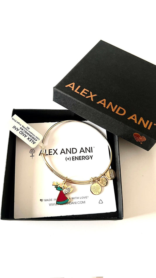 Alex and Ani - Color Infusion Holiday Angel Bracelet Charm Bangle, Adjustable and Stackable, Shiny Gold, Rafaelian Gold