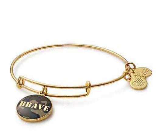 Alex and Ani - “Brave” Charm Bangle Bracelet - Shiny Rafaelian Rose Gold/Rafaelian Shiny Silver®, Adjustable, Collector’s Gift for Her