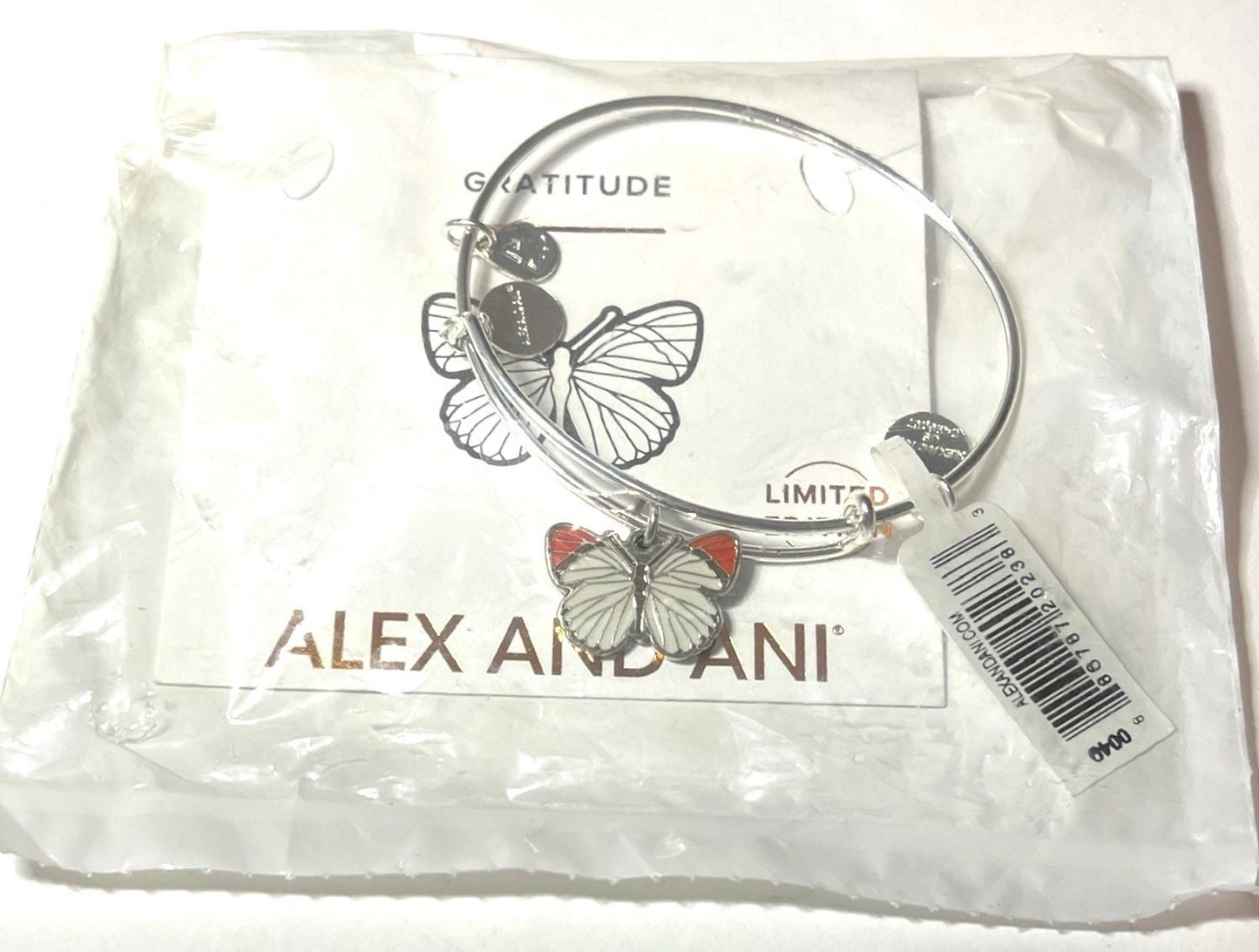 Alex and Ani - Comma Butterfly Charm Bangle, Shiny Rafaelian Silver, Stackable, Limited Edition, Gratitude, Gift for Her