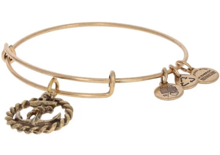 Alex and Ani - Anchor With a Rope  Charm Bangle Rafaelian Gold/Rose Gold/Silver, Stackable, Adjustable, Collectable Bracelet, Gift for Her