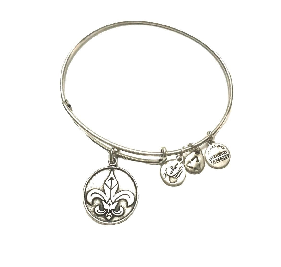 Alex and Ani - Fleur de Lis Charm Bangle Rafaelian Silver, Stackable, Adjustable, Collector’s Bracelet, Gift for Her