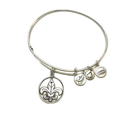 Alex and Ani - Fleur de Lis Charm Bangle Rafaelian Silver, Stackable, Adjustable, Collector’s Bracelet, Gift for Her