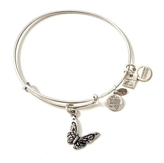 Alex and Ani - Butterfly Charm Bangle, Rafaelian Silver, Stackable, Grounded, Retired, Collectable, Gift for Her