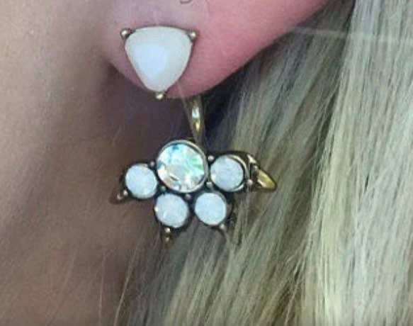 Stella & Dot Rise Quartz Ear Jackets Pierced Earrings Studs with Swarovski Crystals - Gift for Her