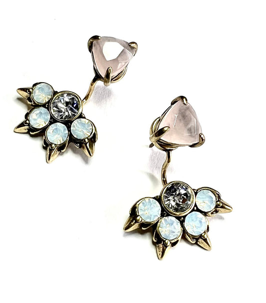 Stella & Dot Rise Quartz Ear Jackets Pierced Earrings Studs with Swarovski Crystals - Gift for Her