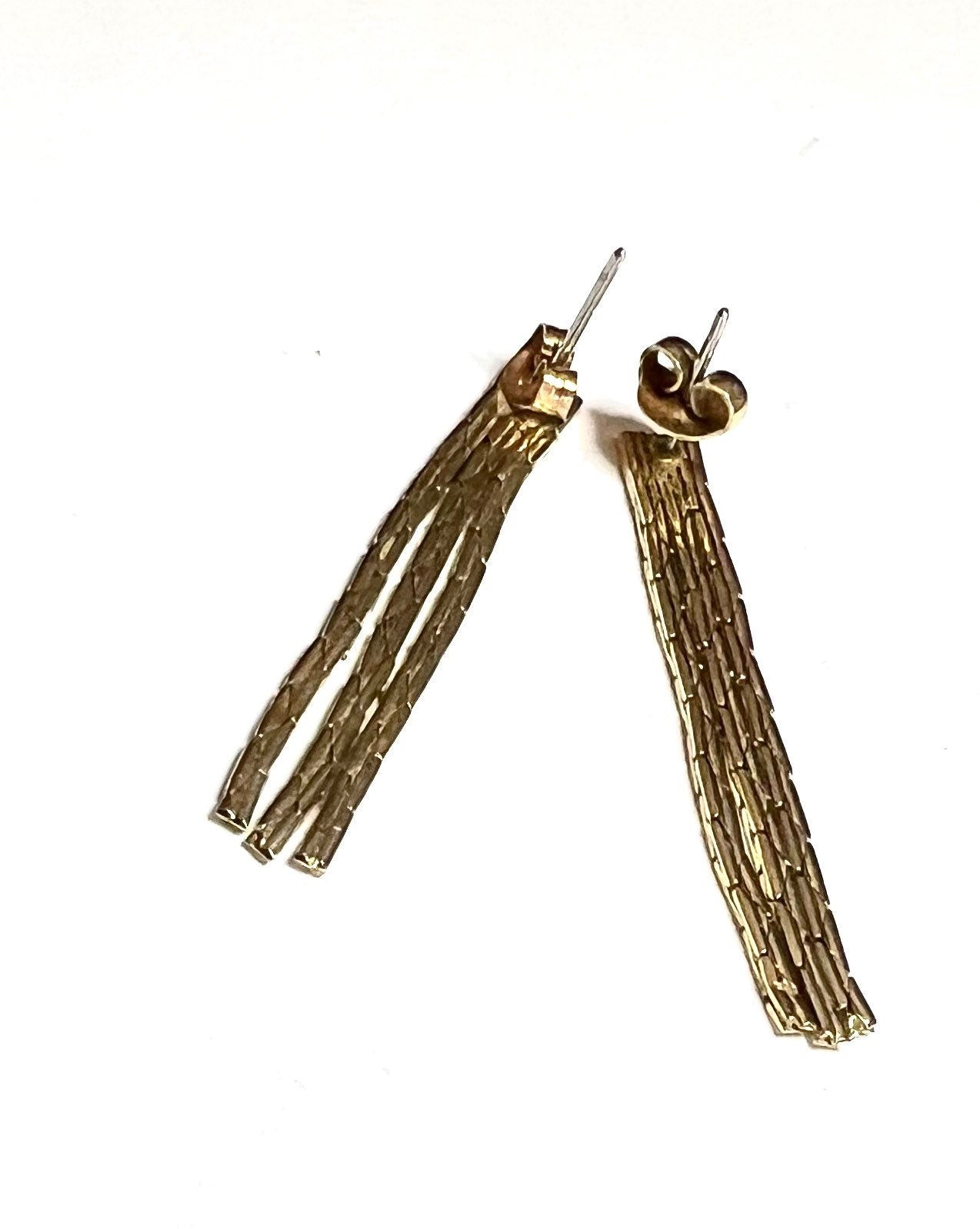 Gold Tone Fringe Pierced Earrings, Textured Chain Contemporary Stud Earrings, Gift for Her