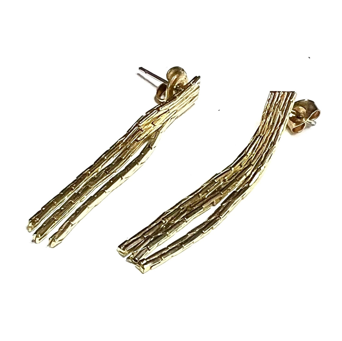 Gold Tone Fringe Pierced Earrings, Textured Chain Contemporary Stud Earrings, Gift for Her