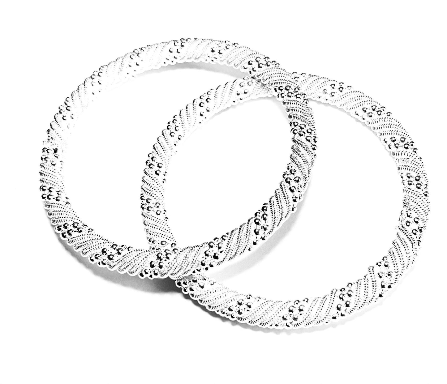 Two Shiny Silver Texture Bangle Bracelet, Gift for Her, Slide on Bracelets