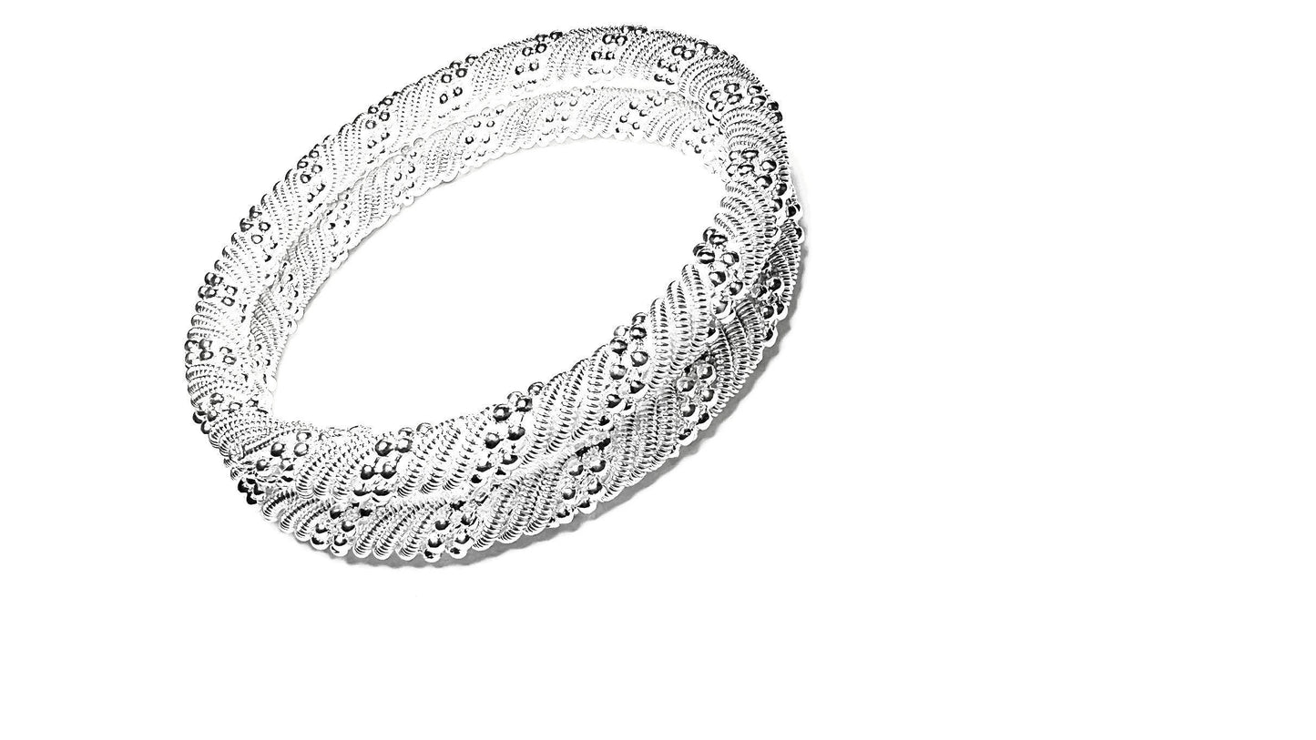 Two Shiny Silver Texture Bangle Bracelet, Gift for Her, Slide on Bracelets