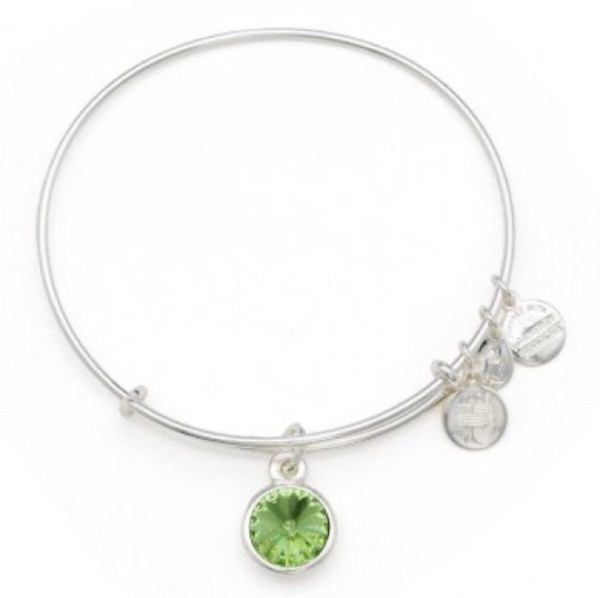 Alex and Ani - August Birthstone, Peridot Crystal Charm Bangle, Rafaelian Gold, Silver, Stackable Bracelet, Collector's Gift for Her