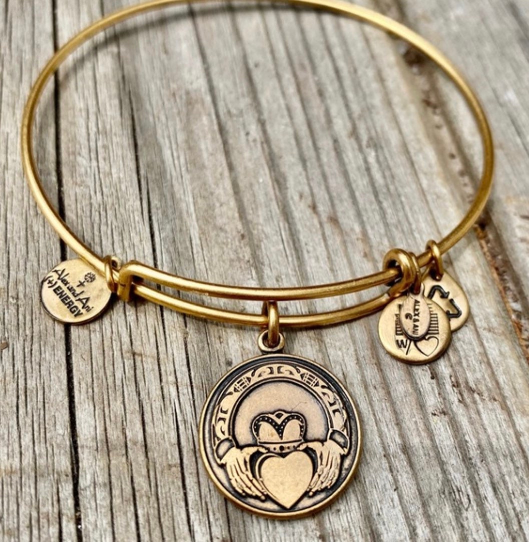 Alex and Ani - Claddagh Charm Bangle, Slide Adjustable Bracelet, Collectors Gift for Her, Irish Charm