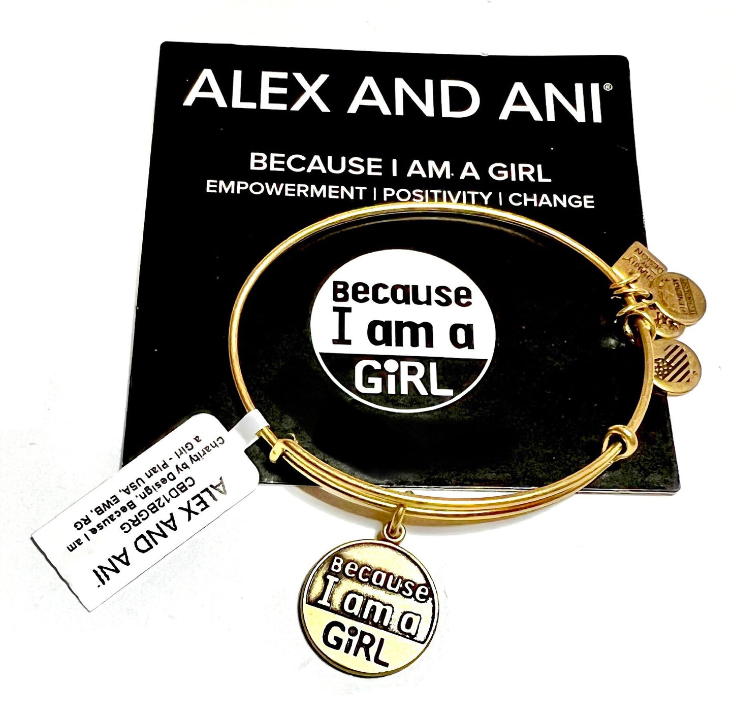 Alex and Ani - Because I Am A Girl Charm Bangle, Charity By Design, Gift for Her in Rafaelian Gold/Silver, Collectors Gift for Her.