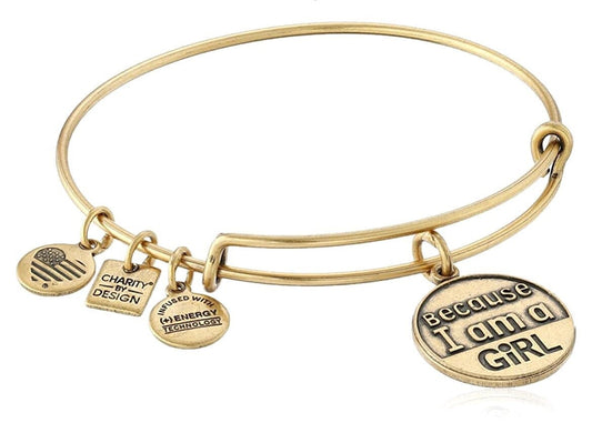 Alex and Ani - Because I Am A Girl Charm Bangle, Charity By Design, Gift for Her in Rafaelian Gold/Silver, Collectors Gift for Her.