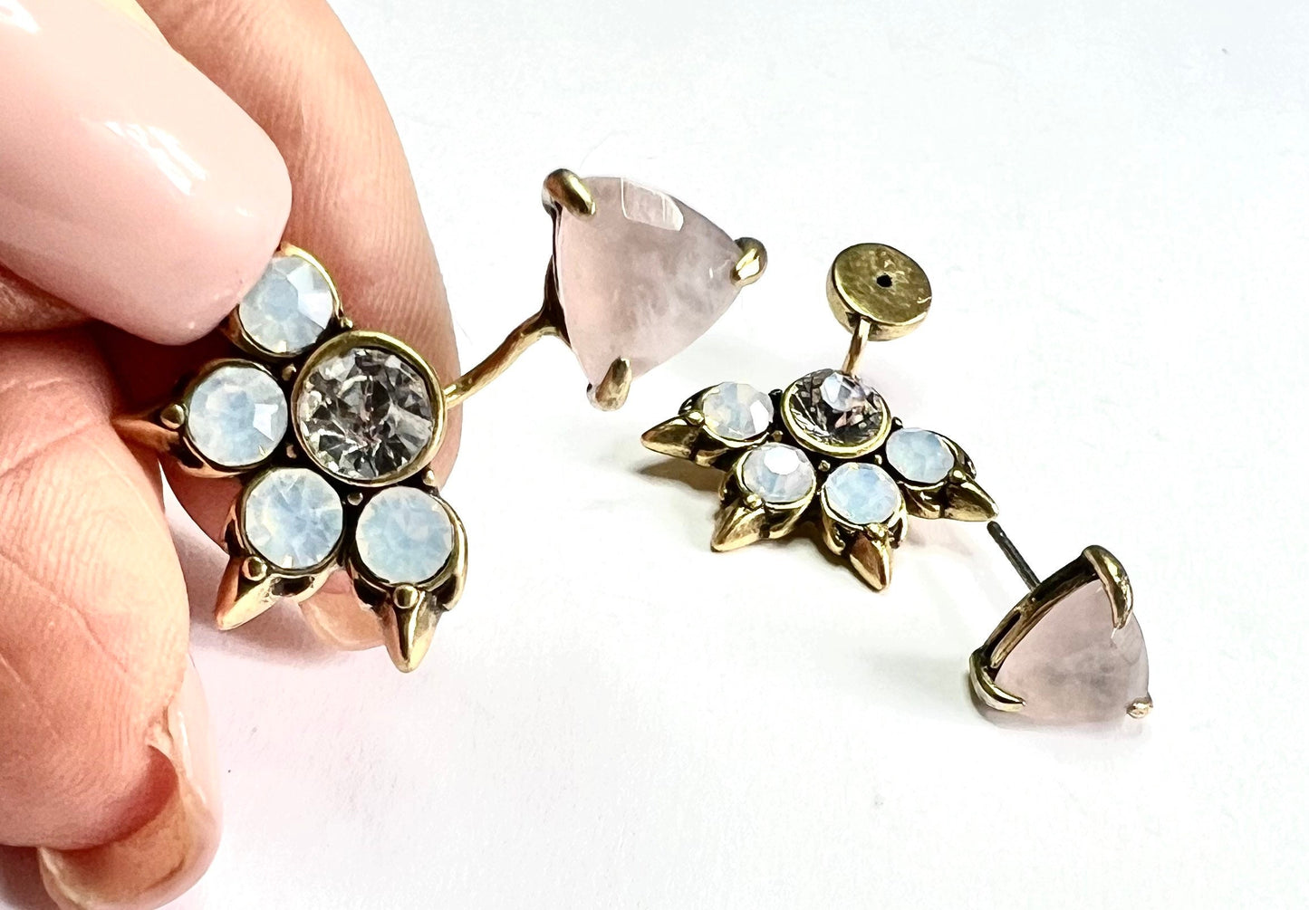 Stella & Dot Rise Quartz Ear Jackets Pierced Earrings Studs with Swarovski Crystals - Gift for Her