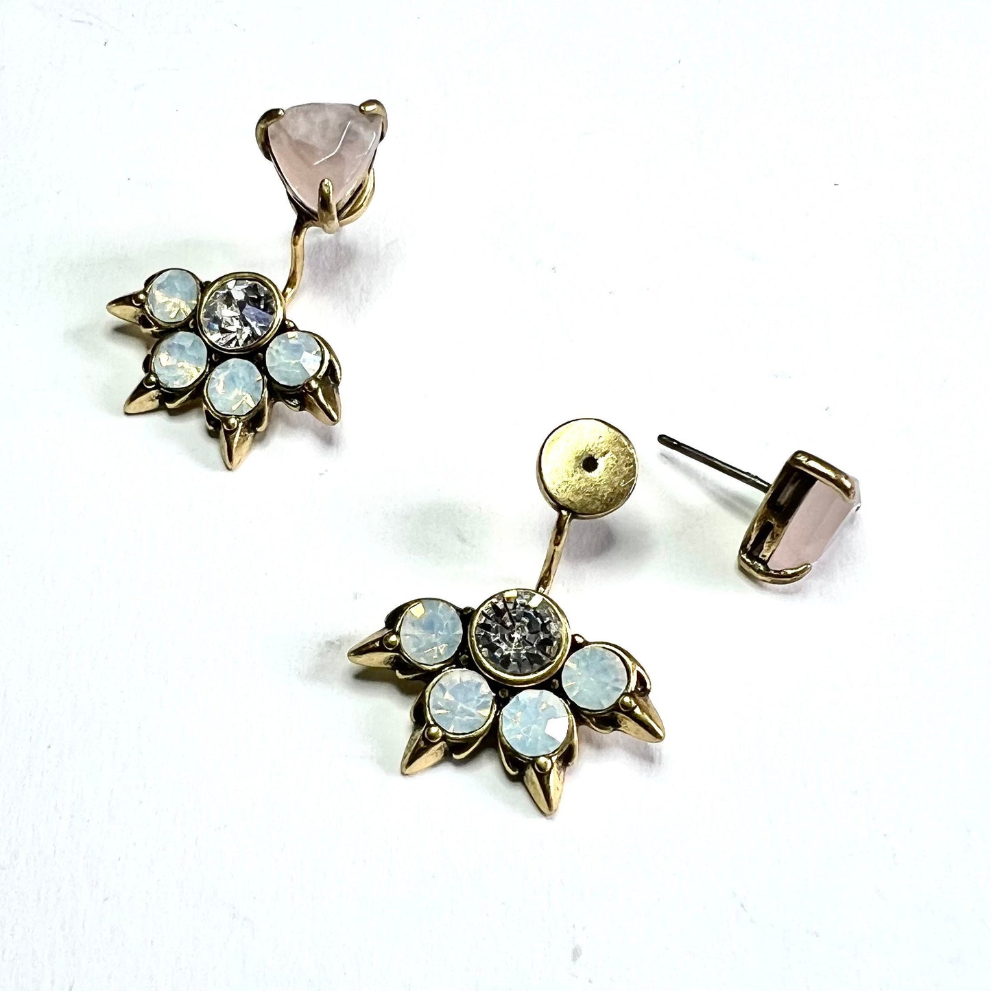 Stella & Dot Rise Quartz Ear Jackets Pierced Earrings Studs with Swarovski Crystals - Gift for Her
