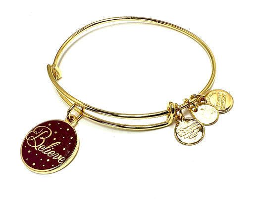 Alex and Ani - Believe Charm Bangle Bracelet, Rafaelian Shiny Gold, Collectors Gift for Her