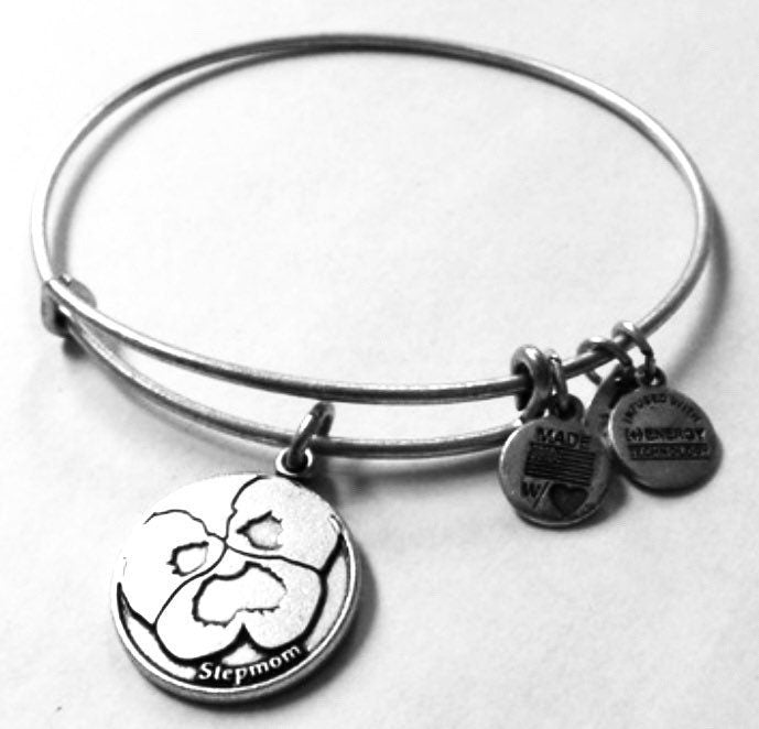 Alex and Ani - because I Love You Step Mom Charm Bangle in Rafaelian Silver® Bracelet, Collector's Item Gift for Mom, Mother’s Day