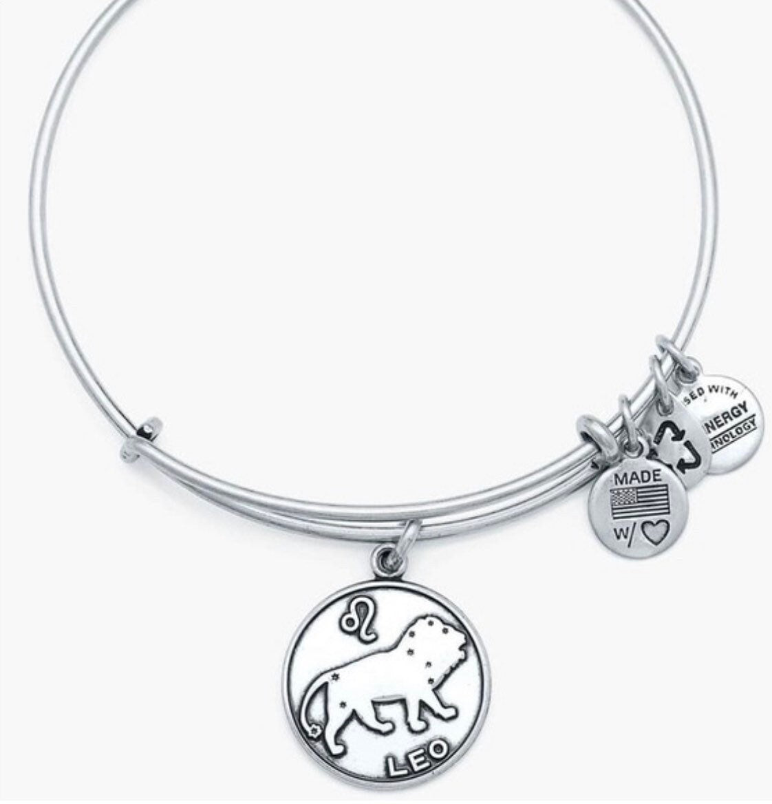 Alex and Ani - Leo Zodiac (7/23-8/22) Charm Retired, Bangle Rafaelian Silver, Gently Loved, Adjustable, Collector’s Bracelet, Gift for Her