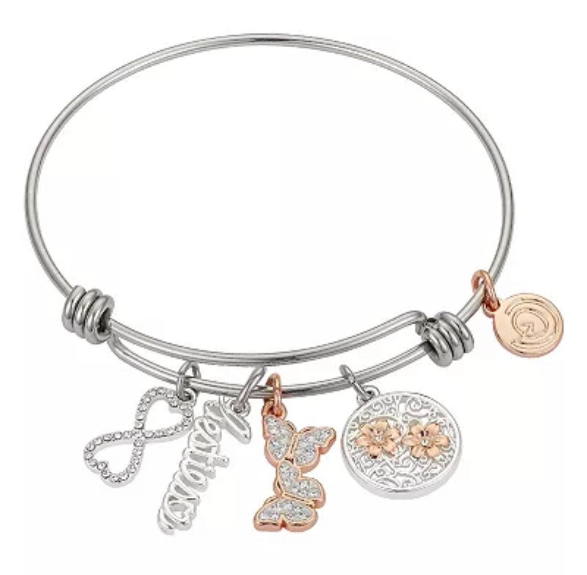 Love My Life, Besties Bracelet, Bangle, Stainless Steel With Rose, Gold Accents Charms, Adjustable Bangle, Gift For Her