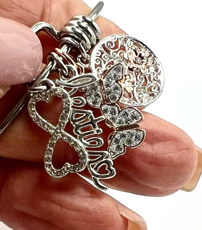 Love My Life, Besties Bracelet, Bangle, Stainless Steel With Rose, Gold Accents Charms, Adjustable Bangle, Gift For Her