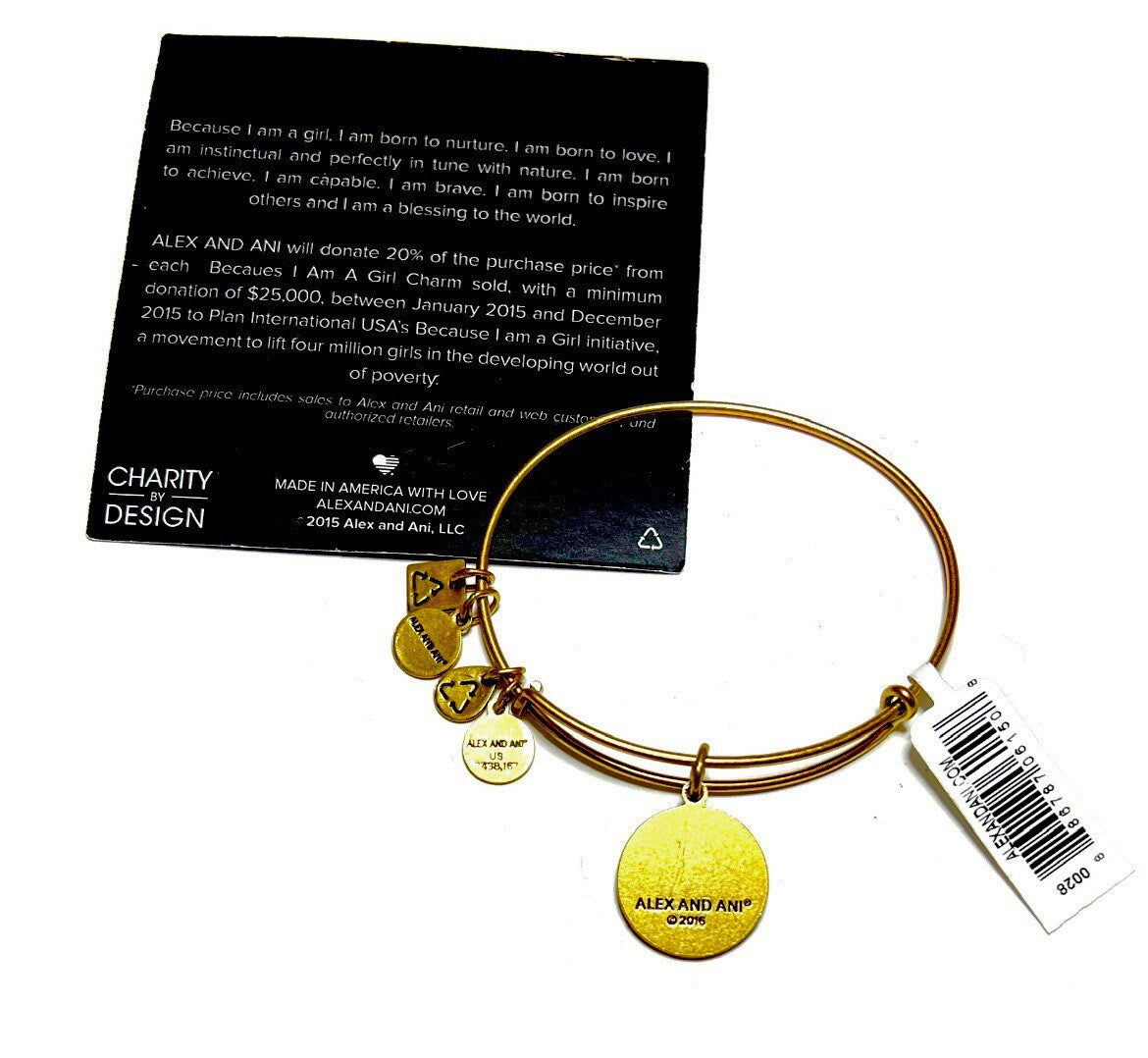 Alex and Ani - Because I Am A Girl Charm Bangle, Charity By Design, Gift for Her in Rafaelian Gold/Silver, Collectors Gift for Her.