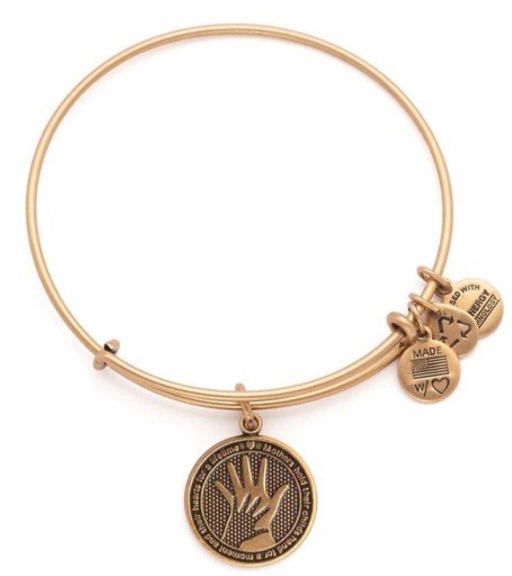 Alex and Ani - Hand Holding Hand Charm Bangle Antique Rafaelian Gold/Silver®, Stackable Bracelet, Collector's Item, For New Mother