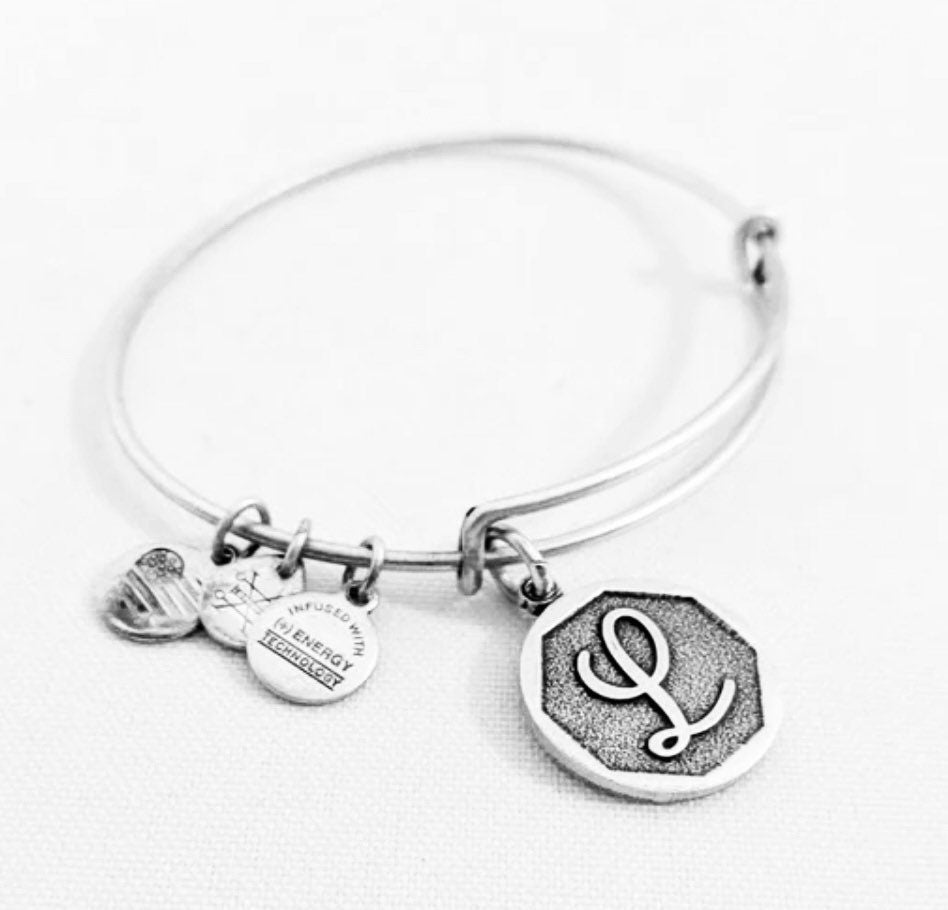 Alex and Ani - “L” Initial Bangle Bracelet Retired & Rare, Rafaelian Silver/Gold, Stackable, Expandable, Collectable Gift for Her, EUC