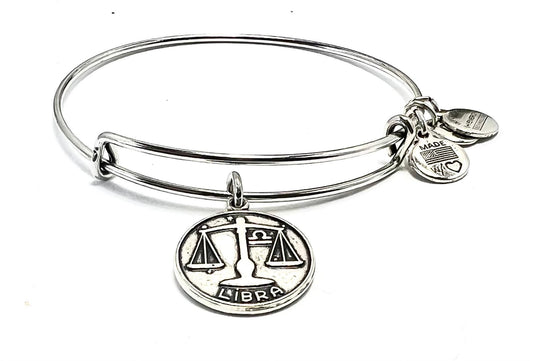 Alex and Ani - Libra Zodiac Charm, 9/23 - 10/22, Bangle Rafaelian Silver/Gold, Stackable, Adjustable, Collector’s Bracelet, Gift for Her