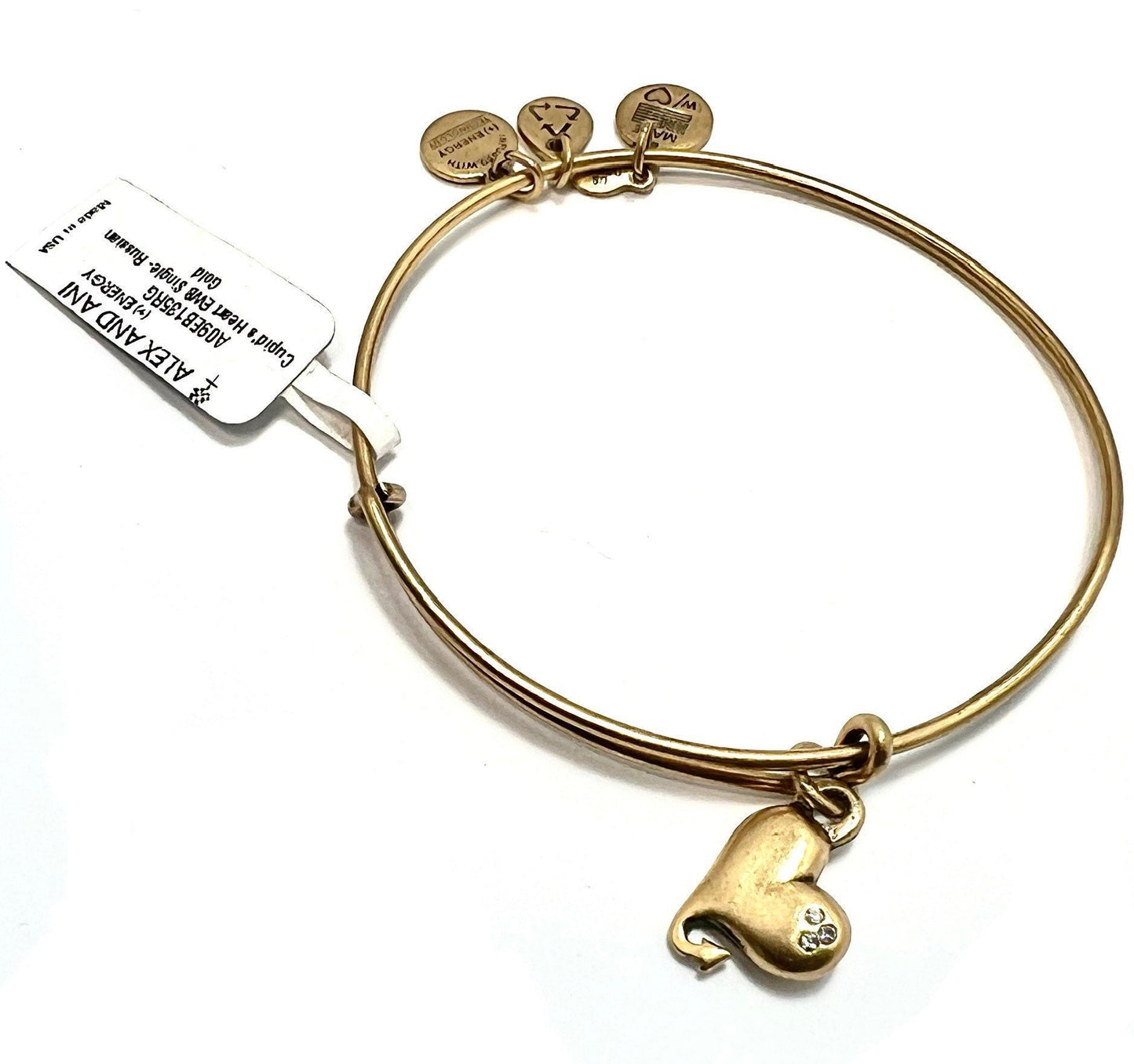 Alex and Ani - Cupid’s Heart With Three Crystals Charm Bangle Rafaelian Gold, Gift For Valentine's Day or Give To Your Love One