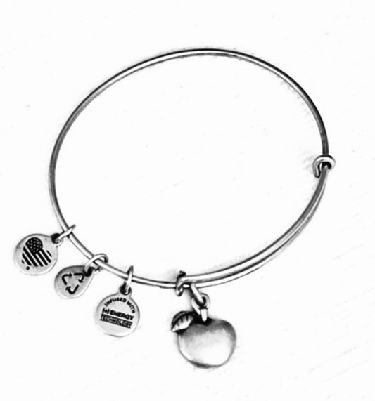 Alex and Ani - Apple Charm Bangle, Rafaelian Gold/Silver, Stackable Bracelet, Adjustable, Collectors Gift for Her