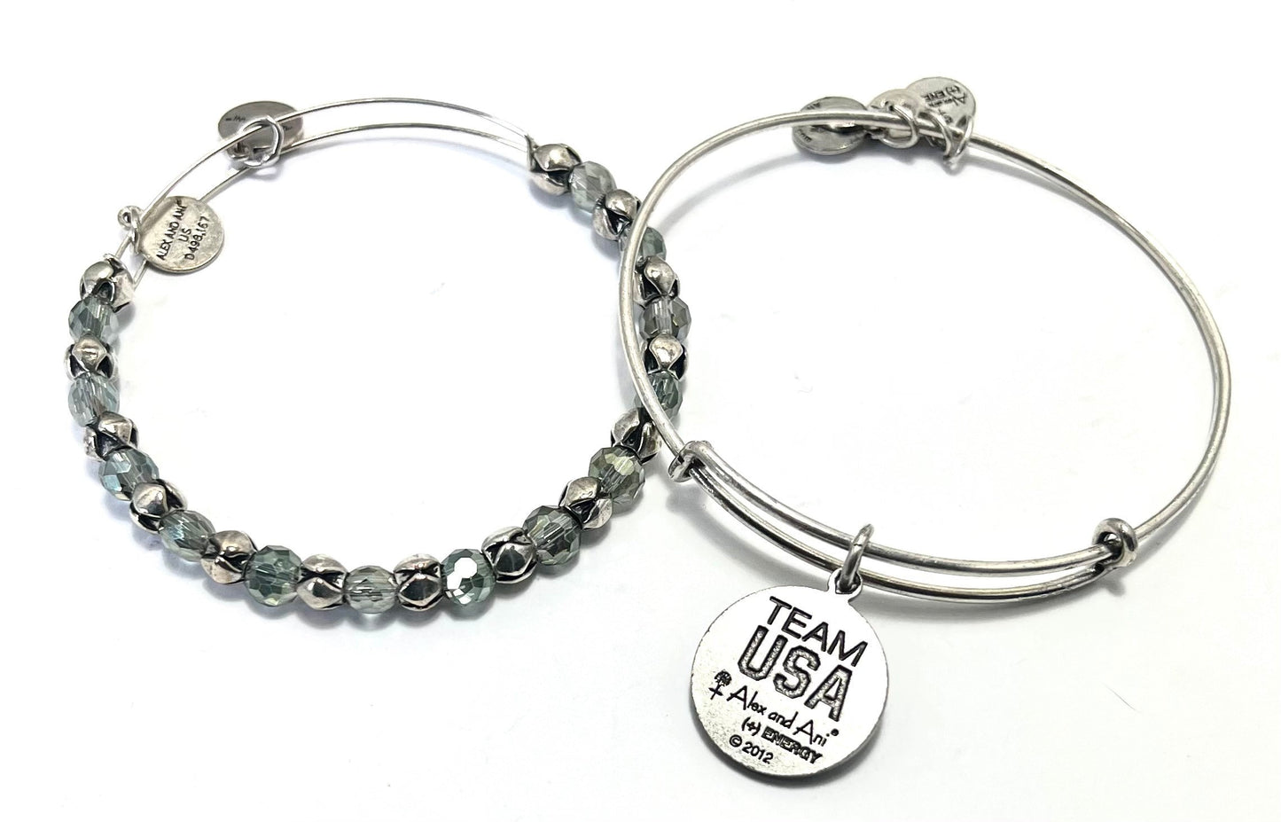 Alex and Ani - Team U.S.A. Charm + Beaded Bangle Rafaelian Silver, 2 Bangle Bracelets, Gift for Her