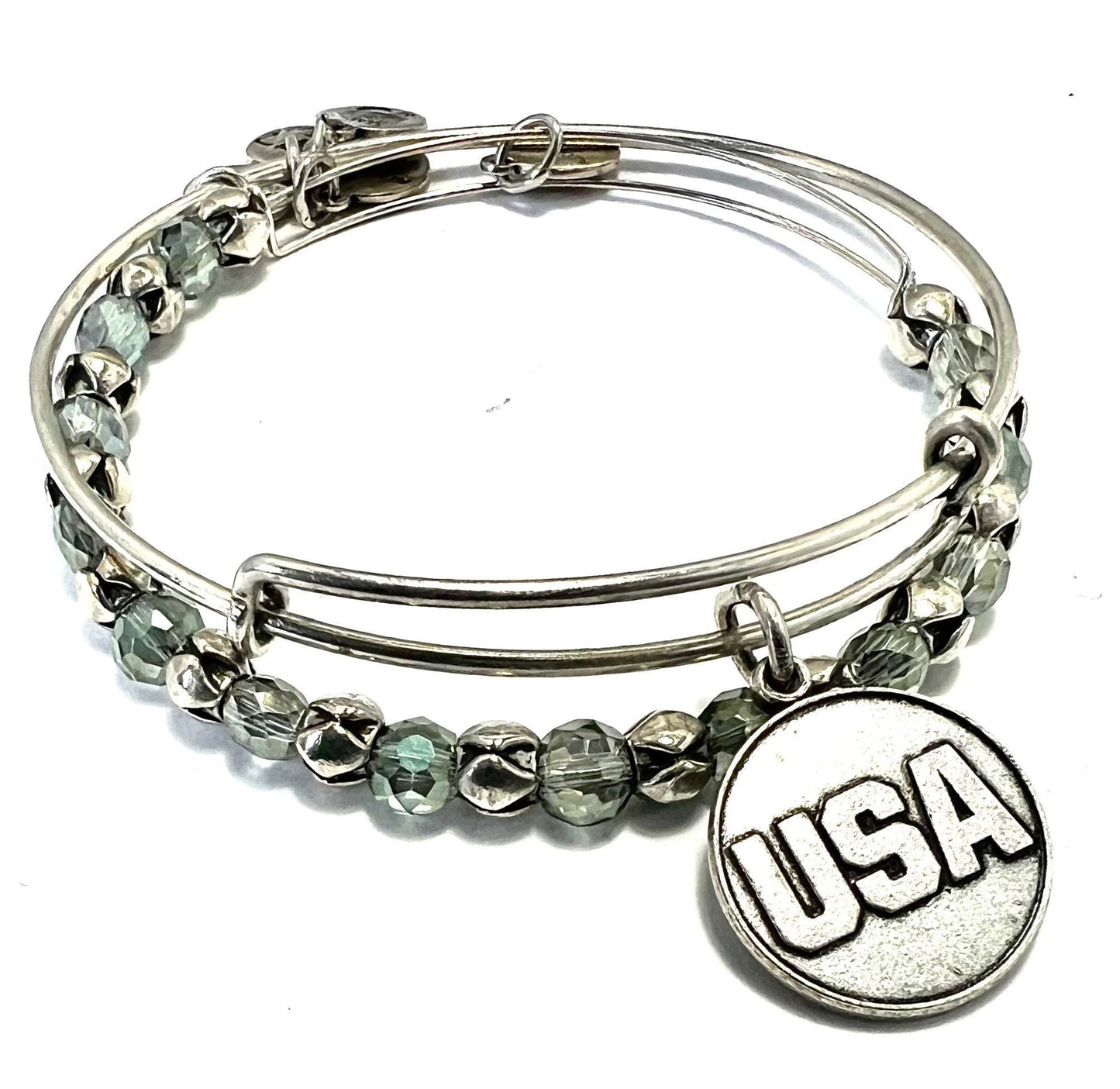 Alex and Ani - Team U.S.A. Charm + Beaded Bangle Rafaelian Silver, 2 Bangle Bracelets, Gift for Her