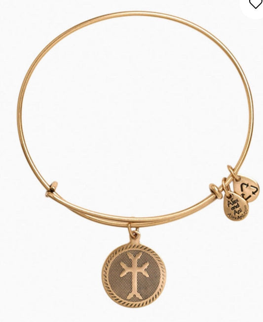 Alex and Ani - Armenian Cross Charm Bangle, Rafaelian Gold/Silver Finish Bracelet, Adjustable Bracelet, Collectable Gift For Her