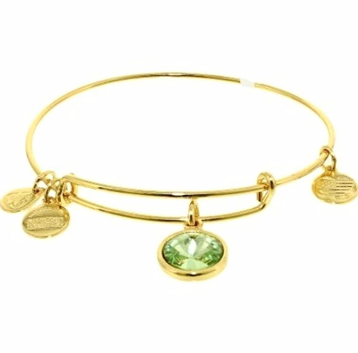 Alex and Ani - August Birthstone, Peridot Crystal Charm Bangle, Rafaelian Gold, Silver, Stackable Bracelet, Collector's Gift for Her