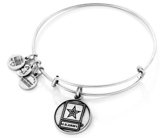 Alex and Ani - US Army Rafaelian Silver/Gold Finish Charm Bangle, Show Pride for USA, Adjustable & Stackable, Collectable Gift for Her, EUC