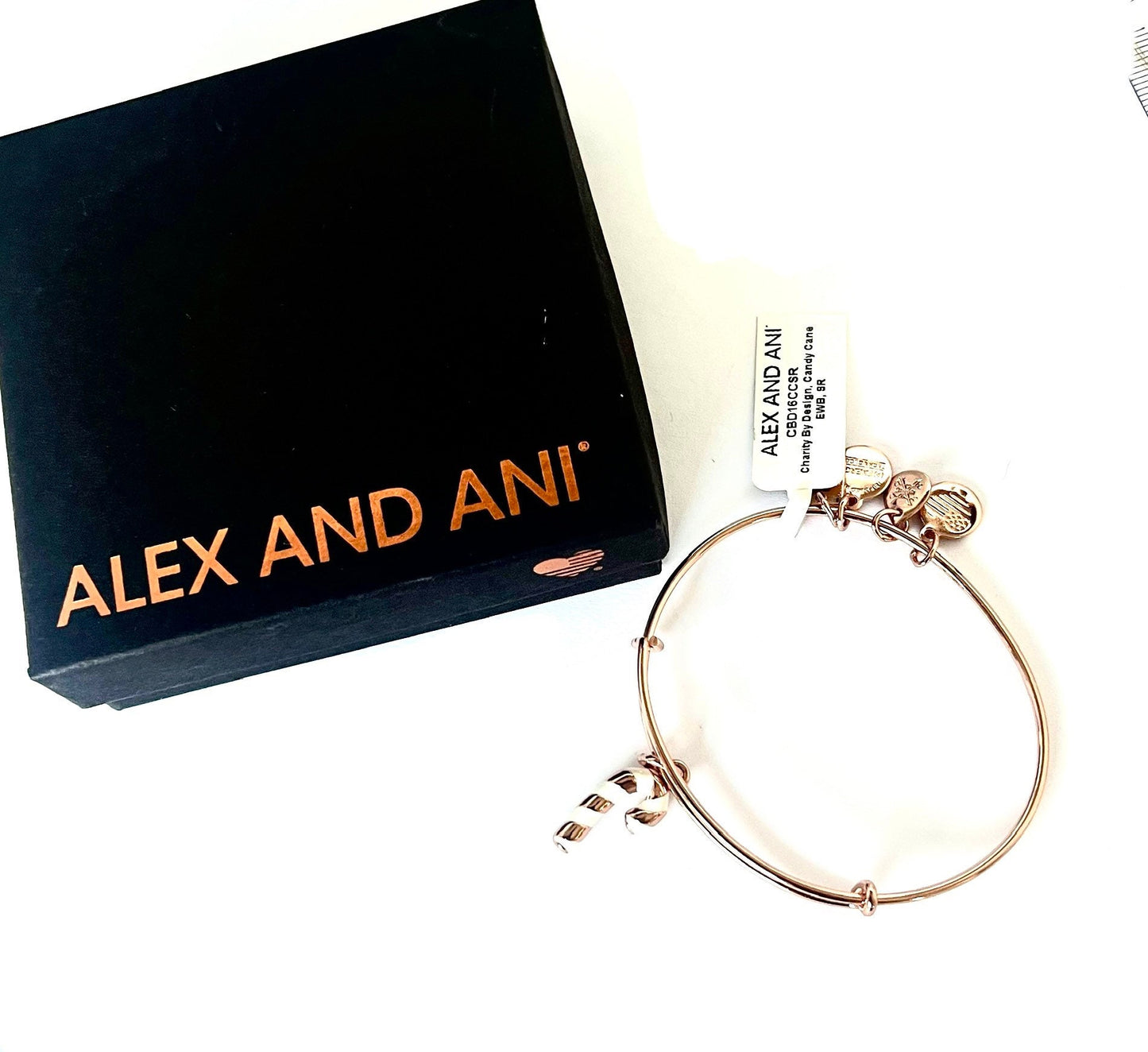 Alex and Ani - Candy Cane Bangle Bracelet Shiny Rose Gold, 1 of Set, NWT & Comes with Box, Adjustable, Collectable Gift for Her