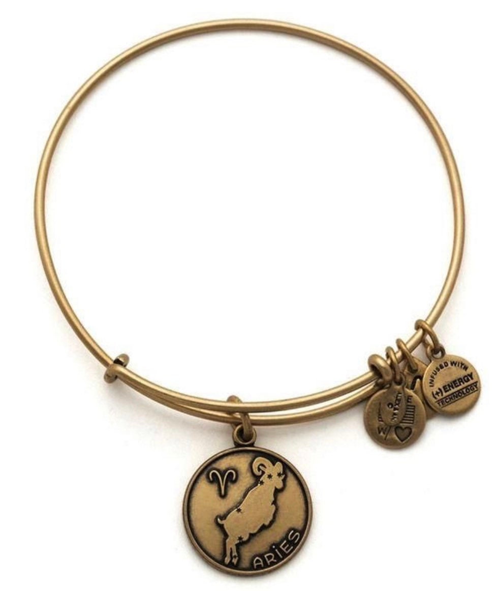 Alex and Ani - Aries, 3/21-4/19 Zodiac Charm Bangle Rafaelian Silver/Gold, Stackable, Adjustable, Collector’s Bracelet, Gift for Her