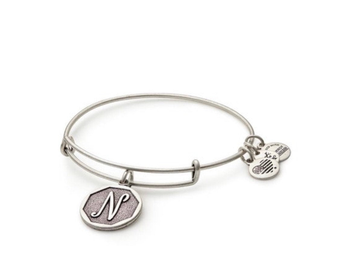 Alex and Ani - “N” Initial Bracelet Charm Bangle, Antique Gold, Rafaelian Silver® or Gold® Stackable, Adjustable Bracelet, Gift for Her