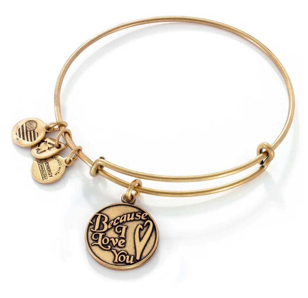 Alex and Ani - Because I Love You Charm Bangle Bracelet, Rafaelian Gold, Adjustable, Collector’s Gift For Her, NWOT