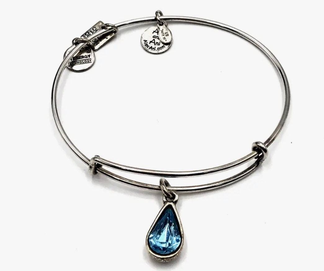 Alex and Ani - December Birthstone Blue Zircon Crystal Charm Bangle, Rafaelian Shiny Silver, Stackable Bracelet, Gift for Her