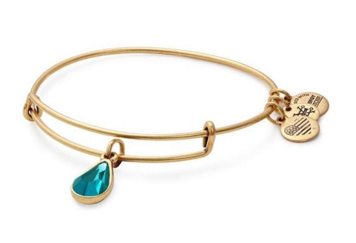 Alex and Ani - December Birthstone Blue Zircon Crystal Charm Bangle, Rafaelian Shiny Silver, Stackable Bracelet, Gift for Her