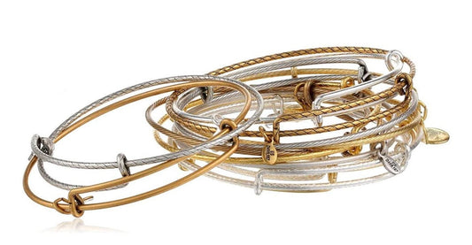 Classic Rafaelian Gold, Textured Silver Slide Bangles, Adjustable Bracelet, Collectable Gift for Her, Add Your Own Charms