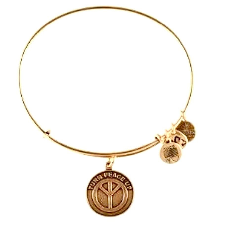 Alex and Ani - Turn Peace Up Charm Slide Bangle Rafaelian Gold, Stackable & Adjustable, Collectable Bracelet, Gift for Her, NWOT