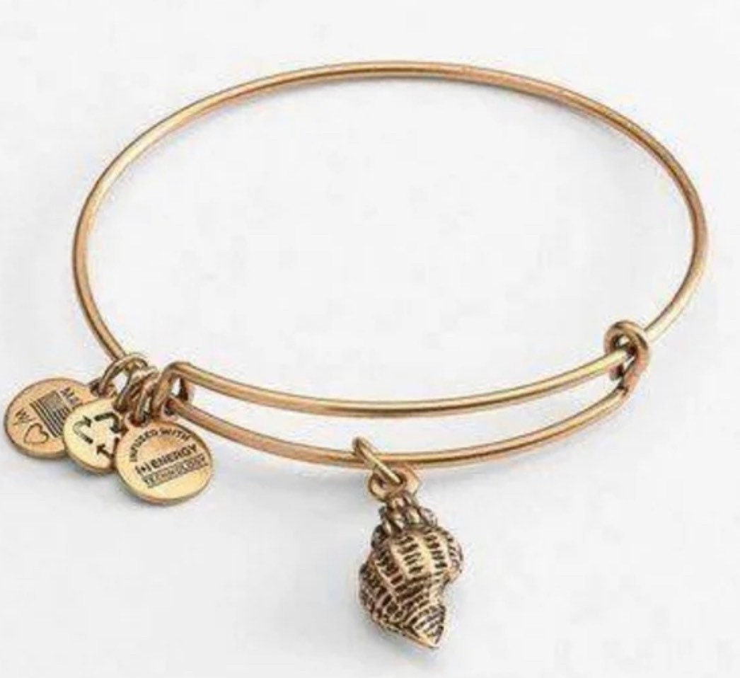 Alex and Ani - Conch Shell Charm Bangle Rafaelian Silver/Gold, Rose Gold Charm, Stackable, Adjustable, Collector’s Bracelet, Gift for Her