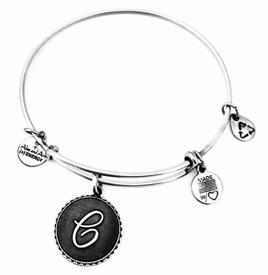 Alex and Ani - “C” Initial Bracelet Bangle, Various Design Charms Available,, Rafaelian Gold/Silver/Rose Gold, Retired & Rare Charm