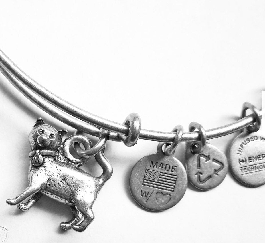 Alex and Ani - Monopoly Cat Charm Bangle, Cat Lover, Adjustable, Gift for An Animal Lover, Collectable Bracelet, Cat Gift for Her