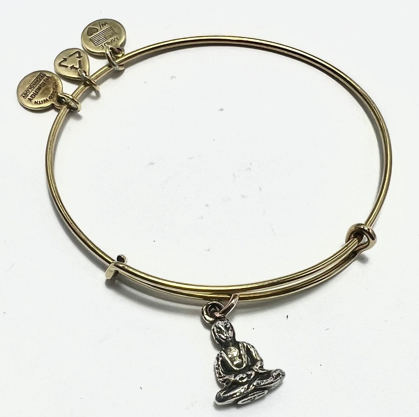 Alex and Ani - Buddha Charm Bangle Bracelet, Rafaelian Gold/Silver, Slide Bangle, Adjustable Bracelet, Collectable Gift for Her